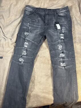 Waimea Jeans Mens 36x32 Blue Skinny Fit Distressed Ripped Stretch Denim‎